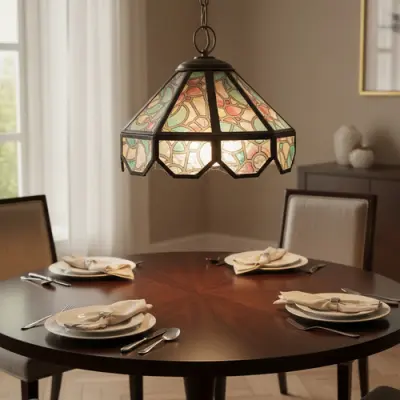 Lámpara Colgante Tiffany Vitral Estilo Vintage Negro
