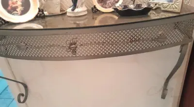 Estante/repisa Vintage De Hierro Forjado Con Vidrio Elegante Plateado