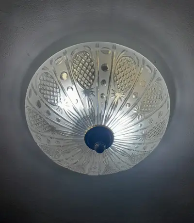 Plafón De Techo Vidrio Tallado Estilo Clásico Redondo Blanco