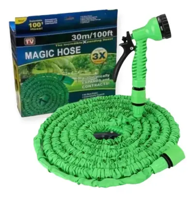 Magic Hose Manguera Retráctil Expandible 30 Mts Riego Color Verde + Pistola