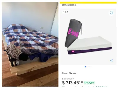 Base de cama de madera y Colchon marca Belmo B-bag 