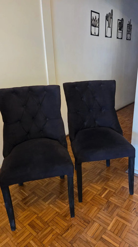 Set 4 Sillas Comedor Tapizadas Pana Negra Capitoné