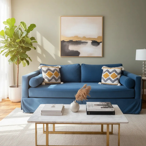 Sillón 3 Cuerpos De Pana Azul (se Vende Desarmado)