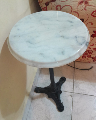 Mesa Redonda Mármol Y Hierro Fundido Blanco Negro