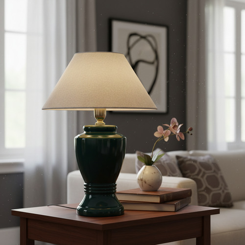 Velador De Mesa Cerámica Negro Crema