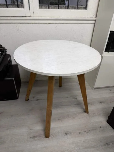 Mesa Redonda Blanca 80cm Patas De Madera Eiffel