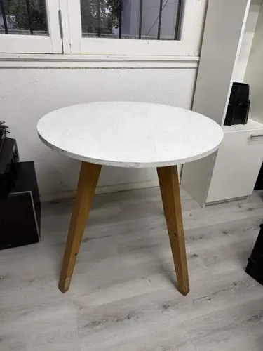 Mesa Redonda Blanca 80cm Patas De Madera Eiffel
