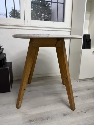 Mesa Redonda Blanca 80cm Patas De Madera Eiffel