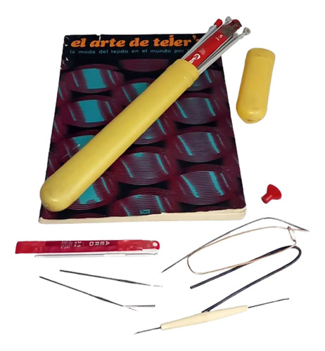 Agujas Tejer Aero Rectas Crochet Levanta Ptos X55 Un + Libro Multicolor