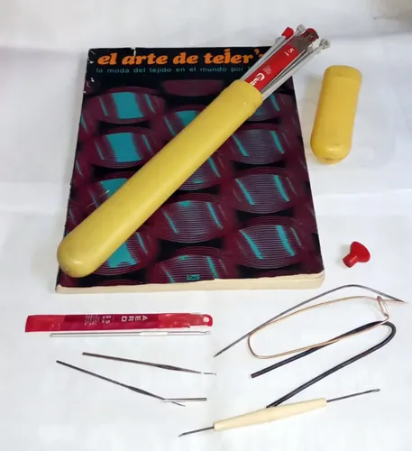 Agujas Tejer Aero Rectas Crochet Levanta Ptos X55 Un + Libro Multicolor