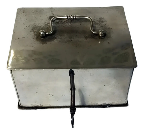 Caja Fuerte Portátil Antigua Con Llave - Seguridad Móvil Plateado