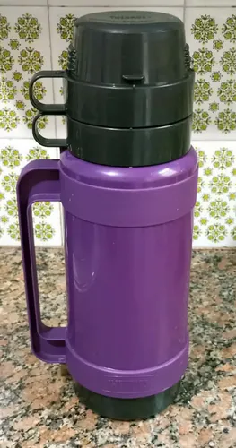 Termo Thermos Vidrio: Té, Café, Mate Con 2 Tazas - 1 Litro Violeta