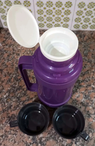 Termo Thermos Vidrio: Té, Café, Mate Con 2 Tazas - 1 Litro Violeta