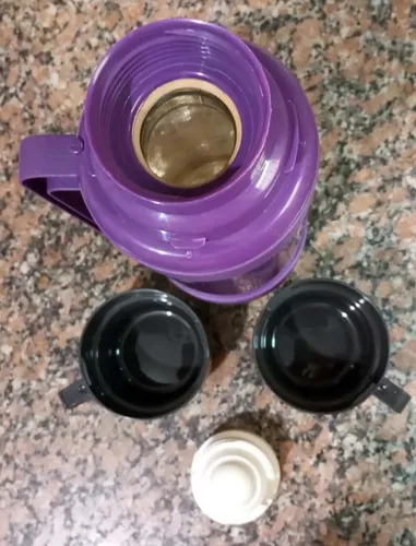 Termo Thermos Vidrio: Té, Café, Mate Con 2 Tazas - 1 Litro Violeta