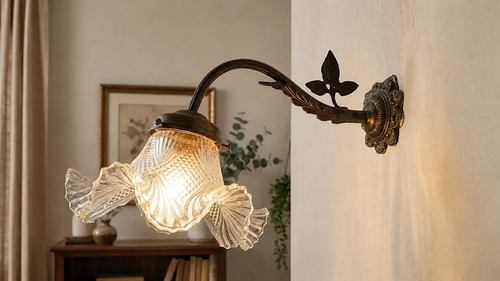 Lámpara De Pared Bronce Con Tulipa Antigua Dorado