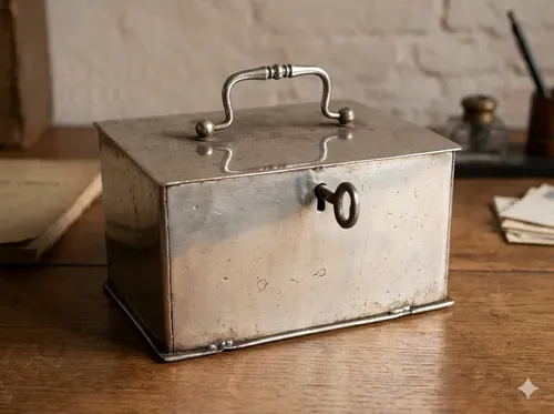 Caja Fuerte Portátil Antigua Con Llave - Seguridad Móvil Plateado
