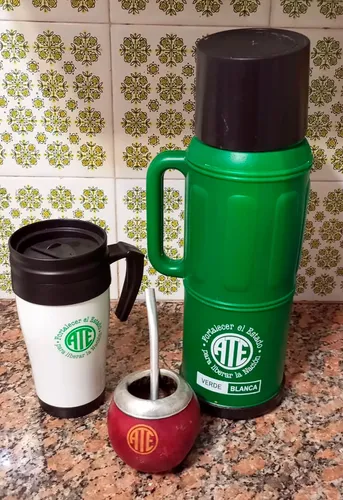 Termo Mate Bombilla Vaso Térmico - Ate Verde Y Blanca