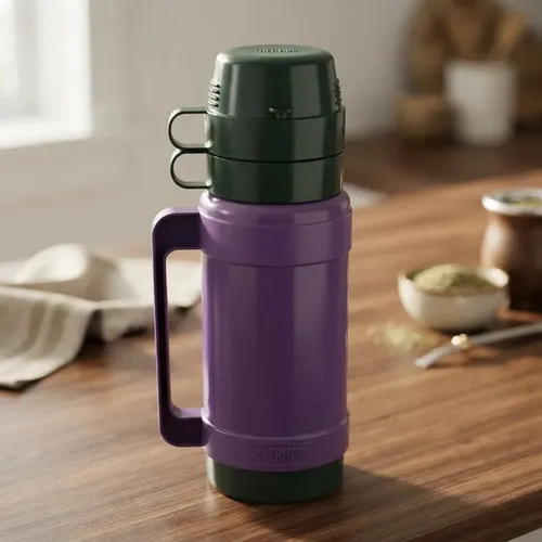Termo Thermos Vidrio: Té, Café, Mate Con 2 Tazas - 1 Litro Violeta