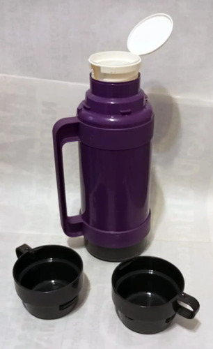 Termo Thermos Vidrio: Té, Café, Mate Con 2 Tazas - 1 Litro Violeta