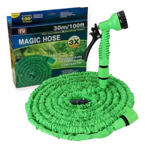 Magic Hose Manguera Retráctil Expandible 30 Mts Riego Color Verde + Pistola