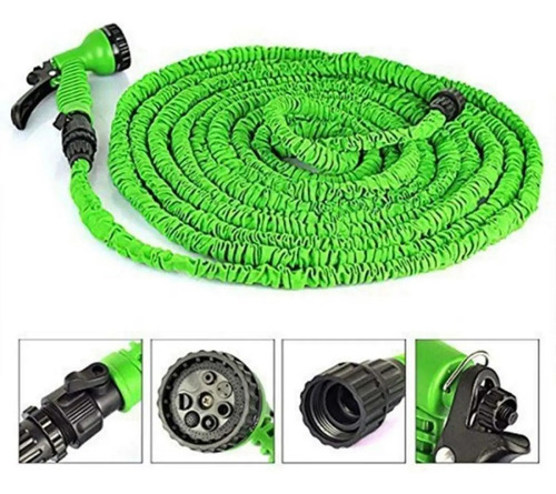 Magic Hose Manguera Retráctil Expandible 30 Mts Riego Color Verde + Pistola