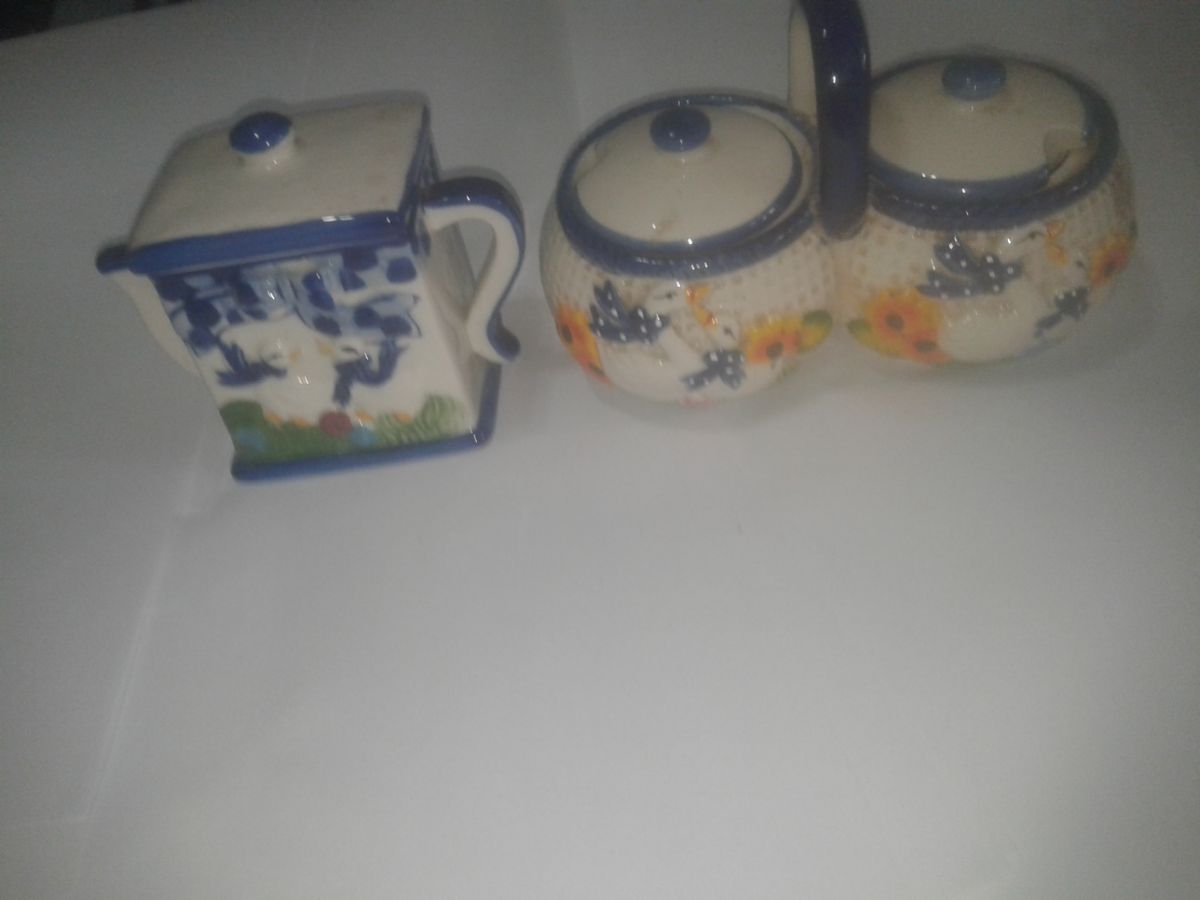 Azucarera yerbera y porta saquito de té cerámica