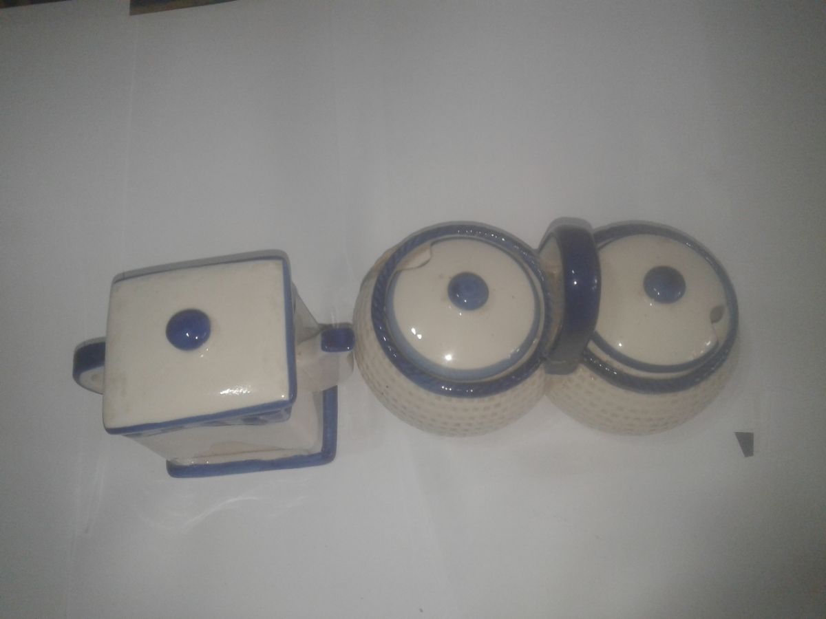 Azucarera yerbera y porta saquito de té cerámica