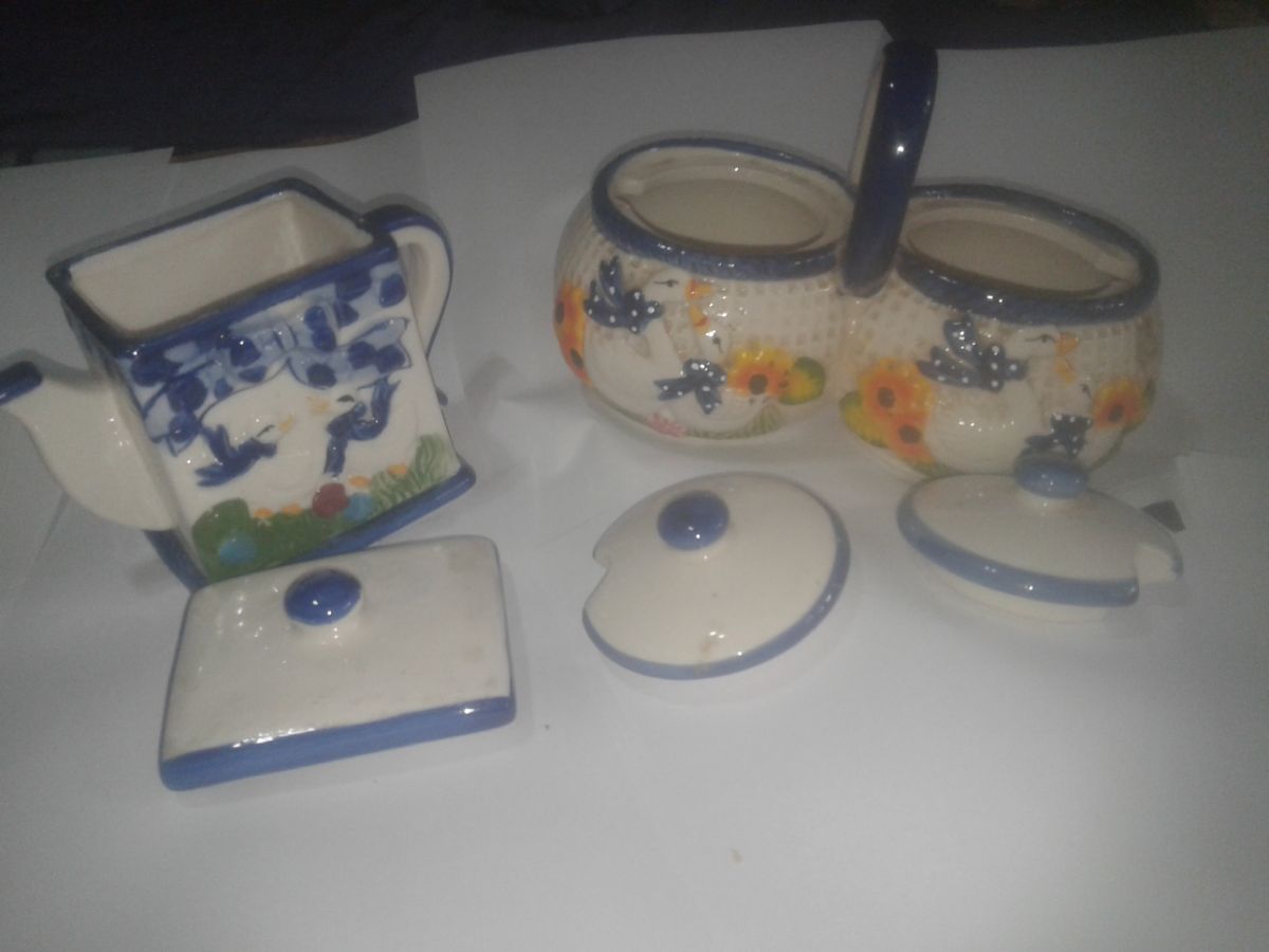 Azucarera yerbera y porta saquito de té cerámica