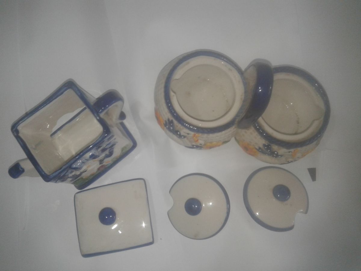 Azucarera yerbera y porta saquito de té cerámica