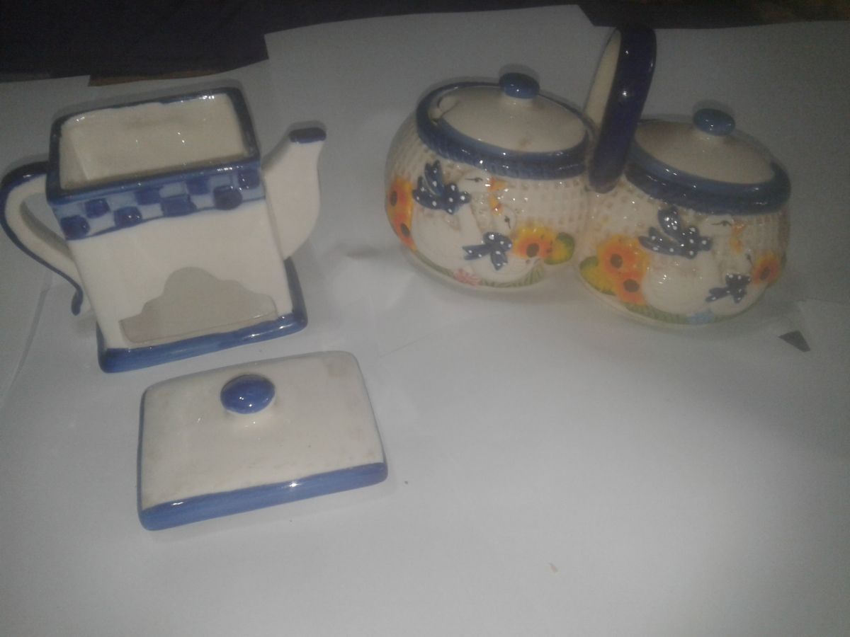 Azucarera yerbera y porta saquito de té cerámica