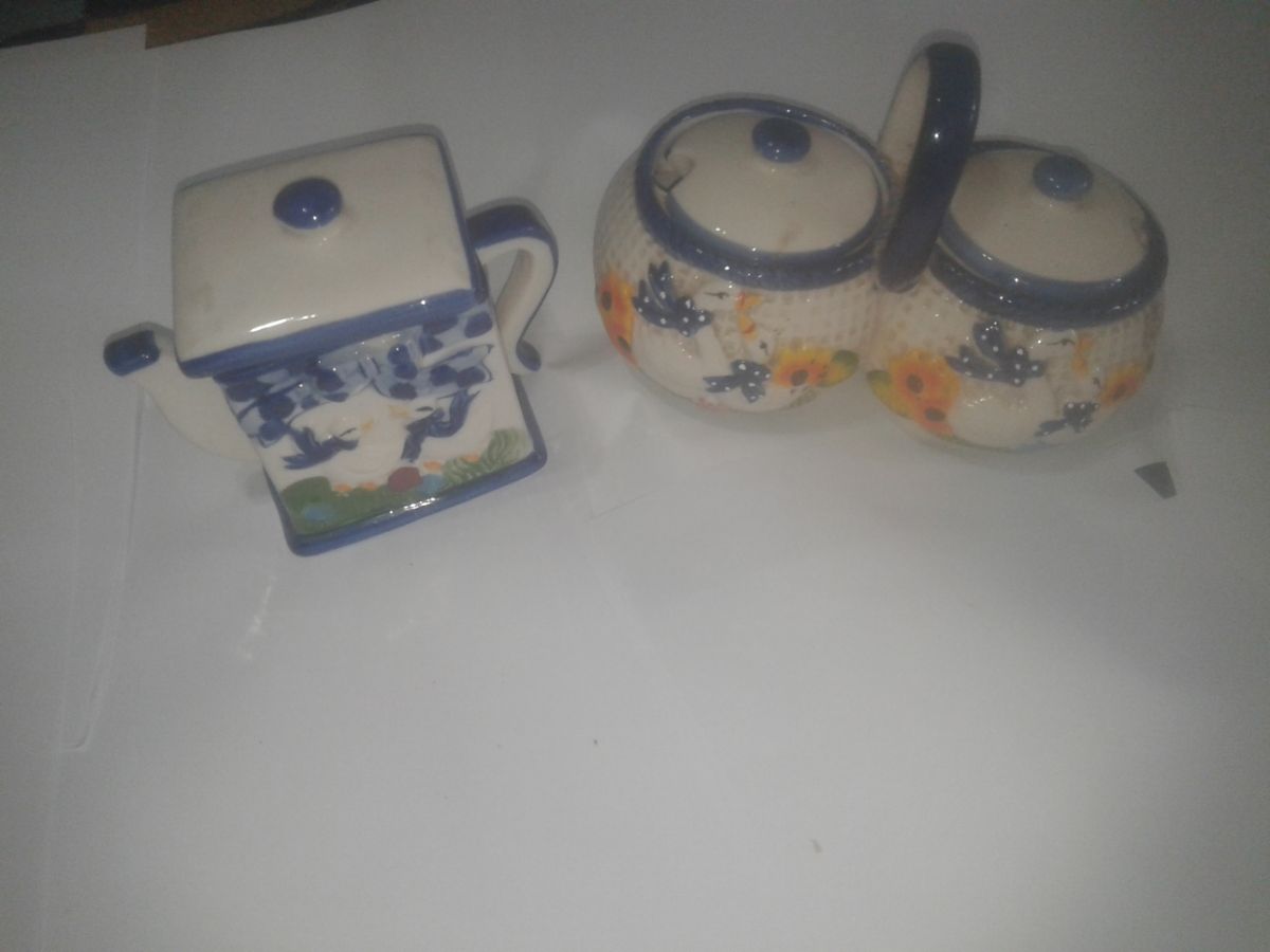 Azucarera yerbera y porta saquito de té cerámica