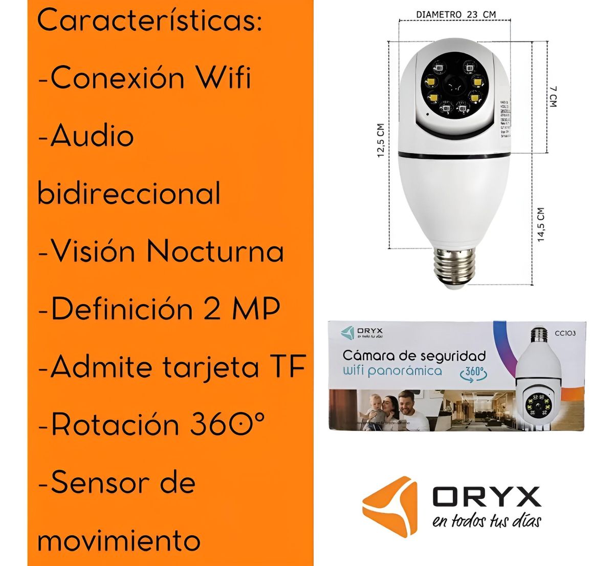 Camara de Seguridad Foco 365° - Oryx cc105