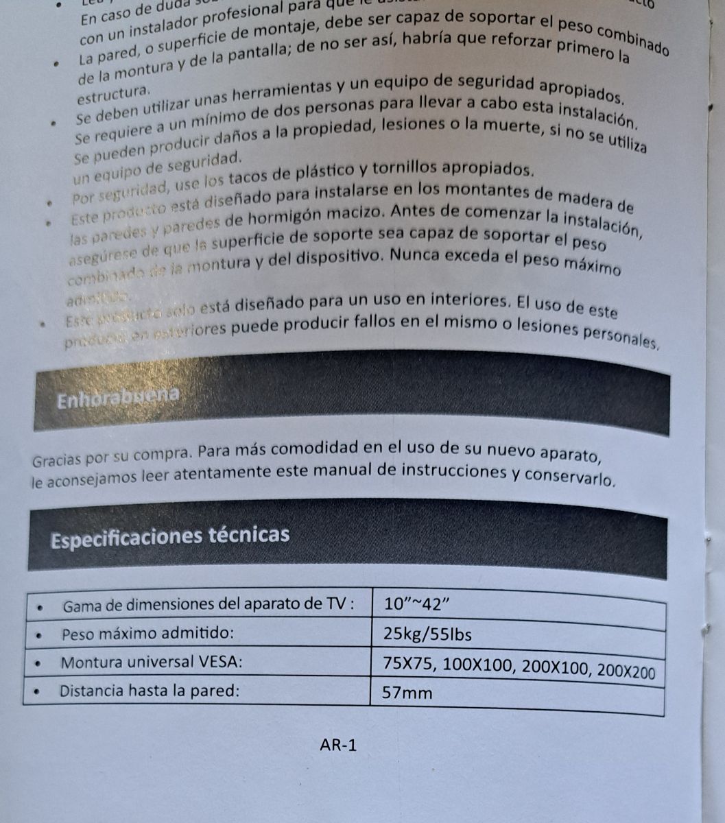 Soporte de TV de 10" a 42"