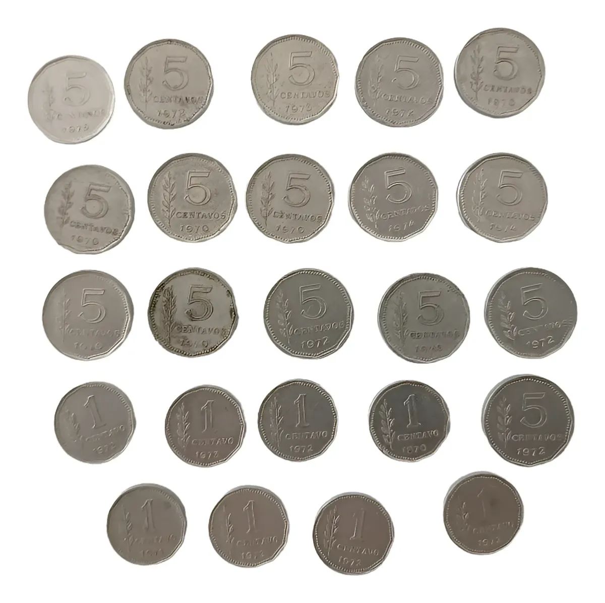 Lote De 24 Monedas 1 Y 5 Centavos Años 70