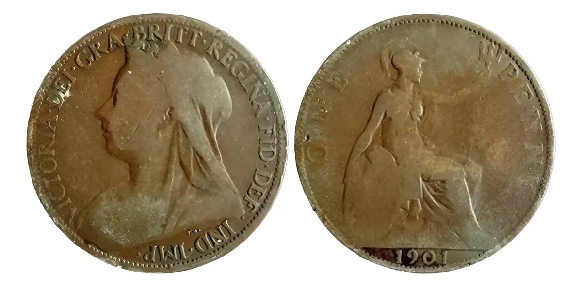 Reino Unido Moneda De 1 Peñique Reina Victoria Año 1901