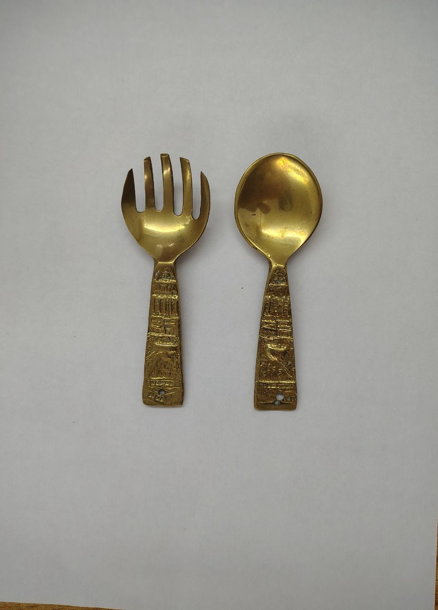 Antigua Cuchara Y Tenedor De Bronce-decoración-para Colgar