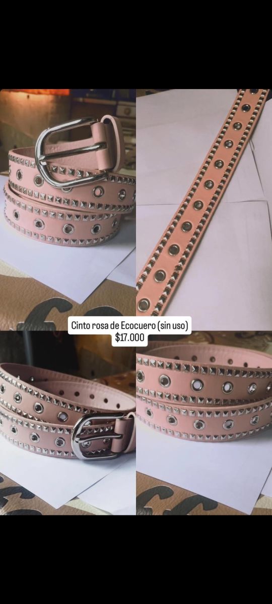 Cinturón rosa de cuero con tachas