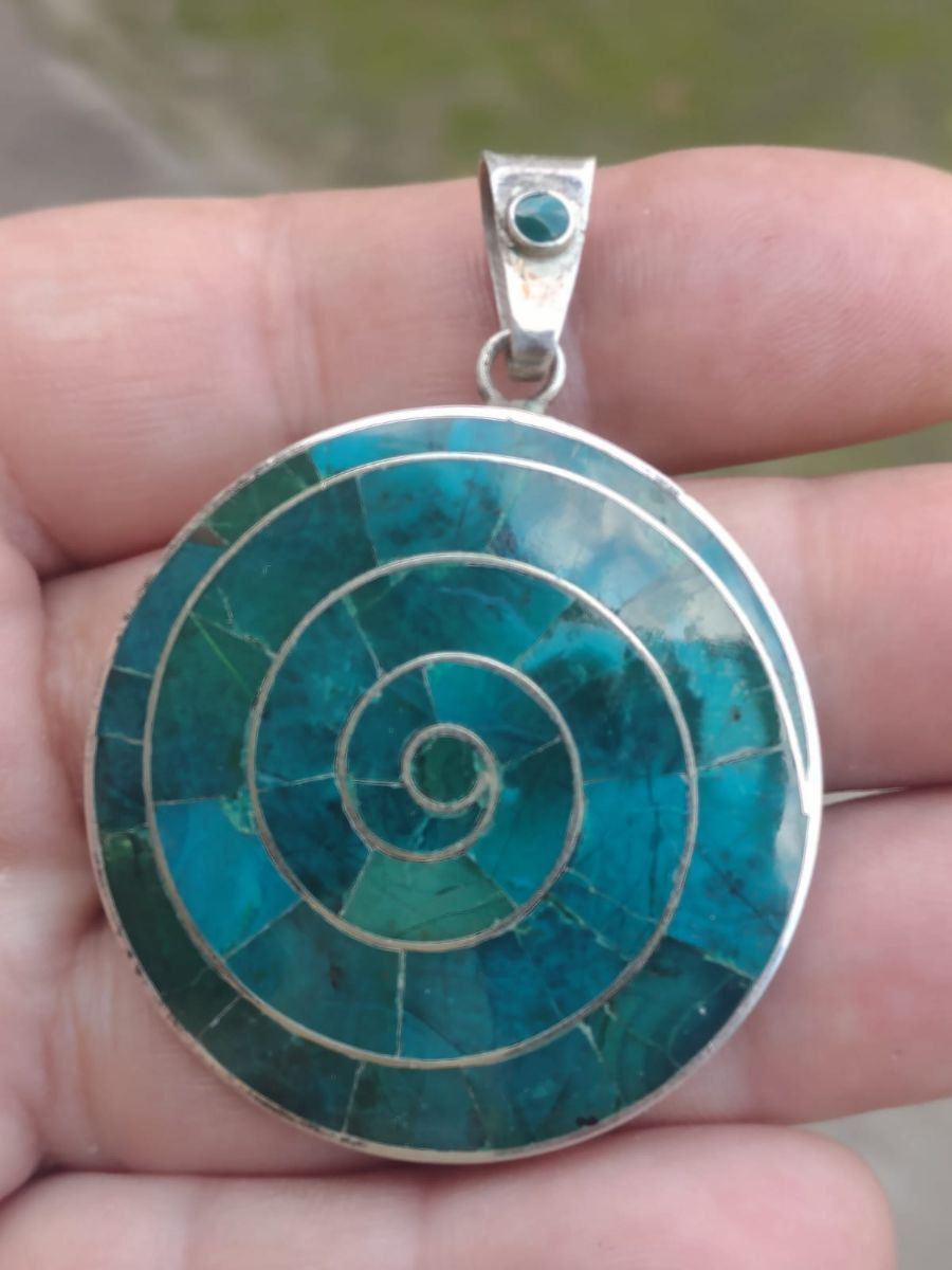 Gran Medallón Espiral en Plata 950 y Crisocola - 12 Gramos