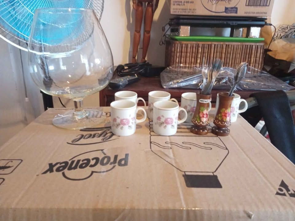 Copa para ensalada de fruta + 2 palilleros + 6 tazas de café.