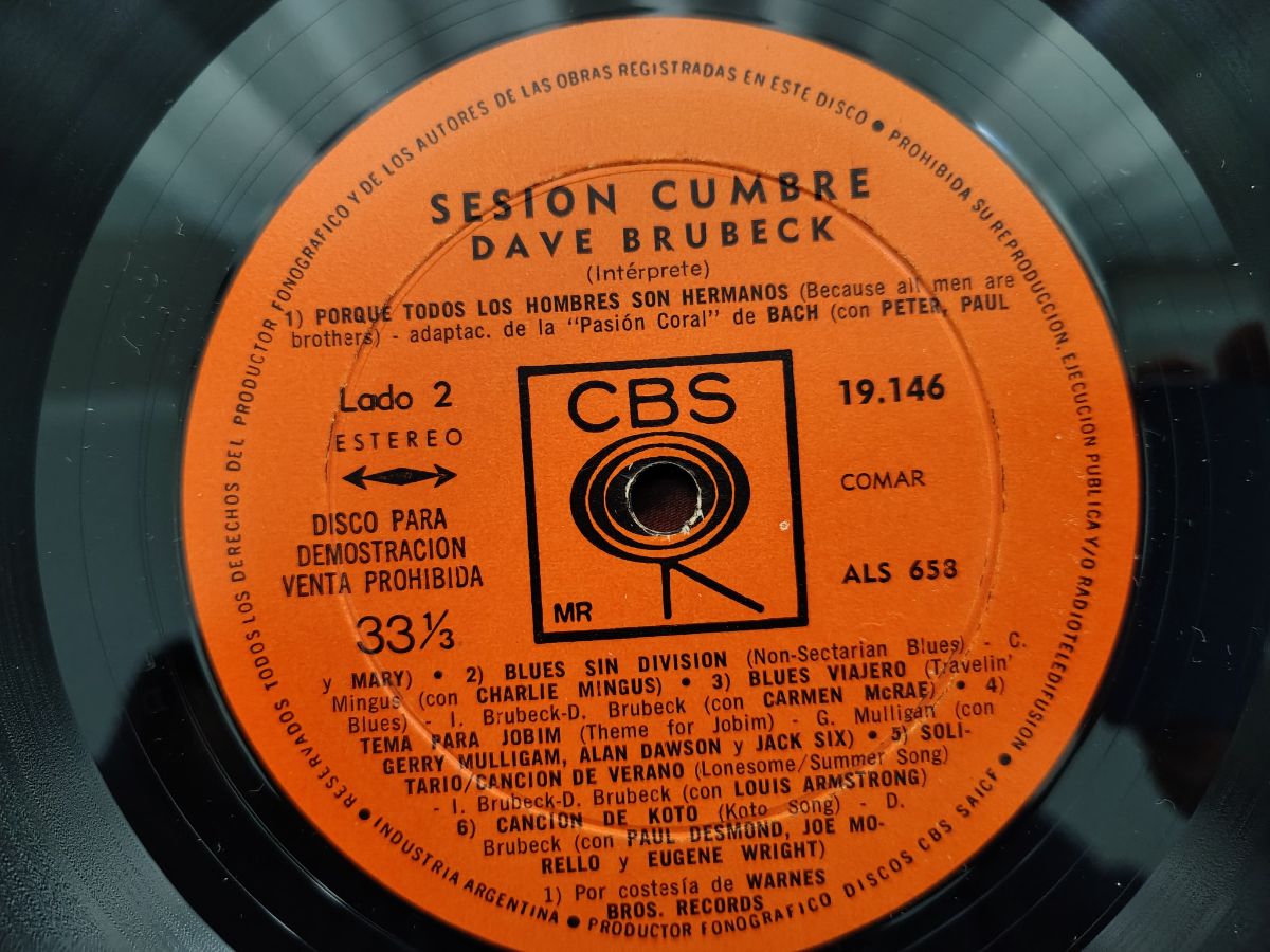 Dave Brubeck - Sesion Cumbre - Vinilo Lp