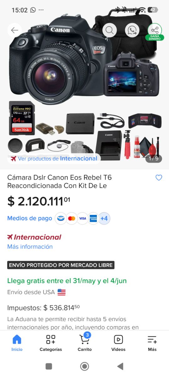 Camara canon T6