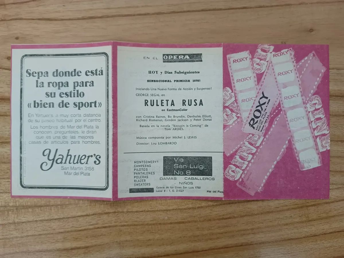 Antiguo Programa De Cine Roxy Octubre 1976