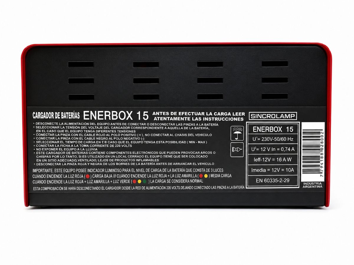 Cargador De Batería Sincrolamp Enerbox 15 12v Con Tester De Carga Usado