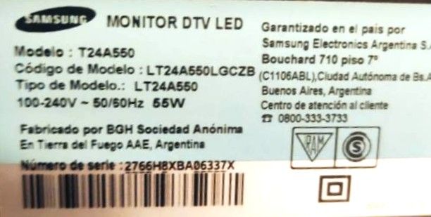 Tv/Monitor Samsung 24 Syncmaster Ta550 Usado! Zona Palermo