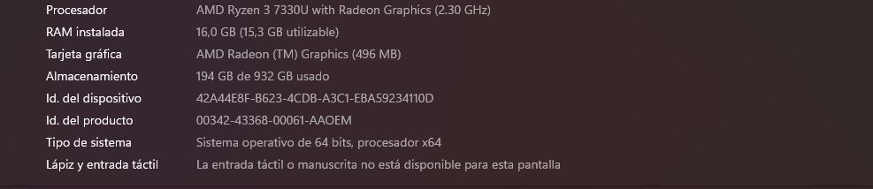 VENDO Notebook HP | AMD Ryzen 3 7330U / 16GB RAM / 1TB SSD | ¡Impecable!