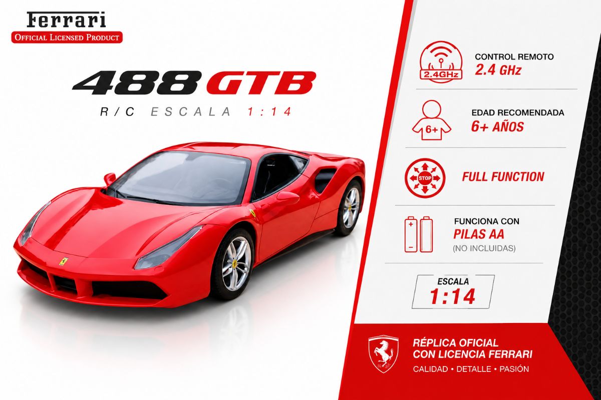 Auto a Control Remoto Ferrari 488 GTB Escala 1:14
