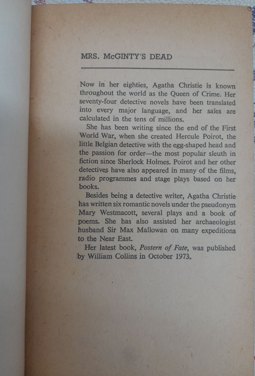 "Mrs. McGinty's Dead" de Agatha Christie