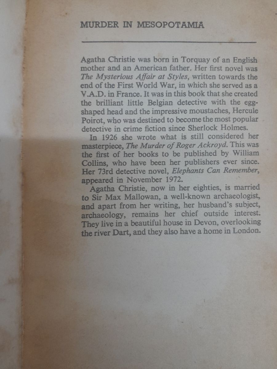 "Murder in Mesopotamia" de Agatha Christie