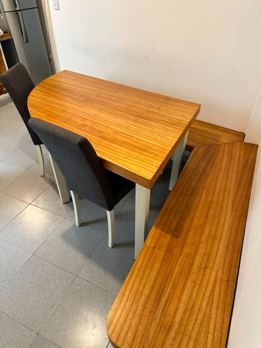 Mesa de Comedor de Madera + Banco Esquinero en L