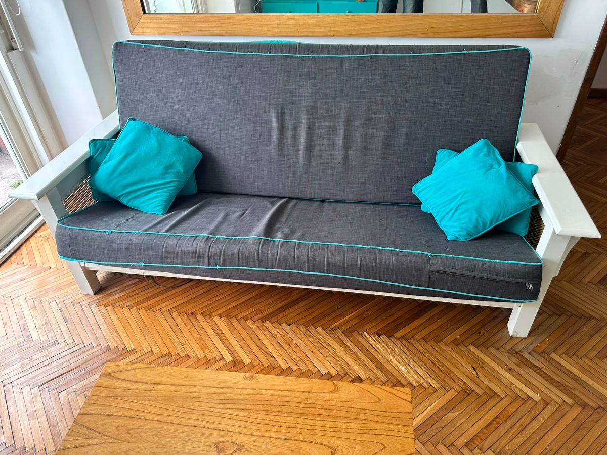 Sillón Cama 3 Cuerpos Gris + Estructura de Madera Blanca